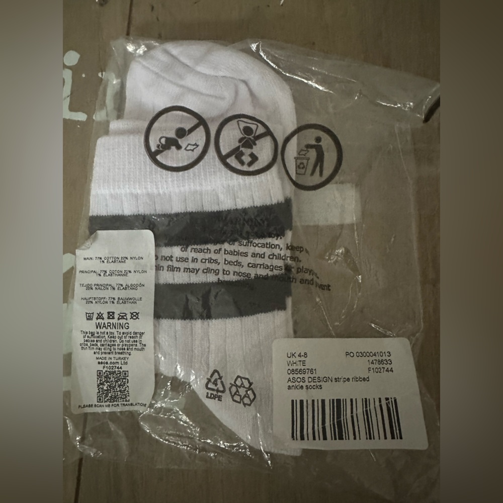 🧦ASOS Stripe Ribbed White Ankle Socks🧦